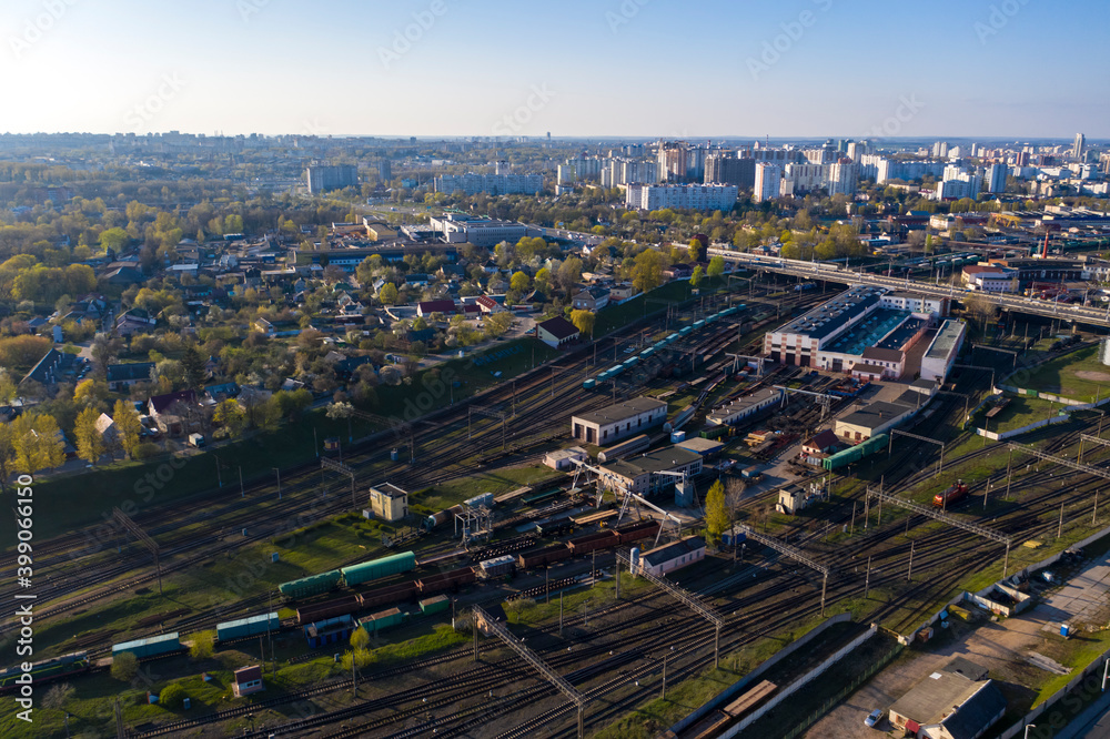 Aerial bird-eye view cityscape in Minsk