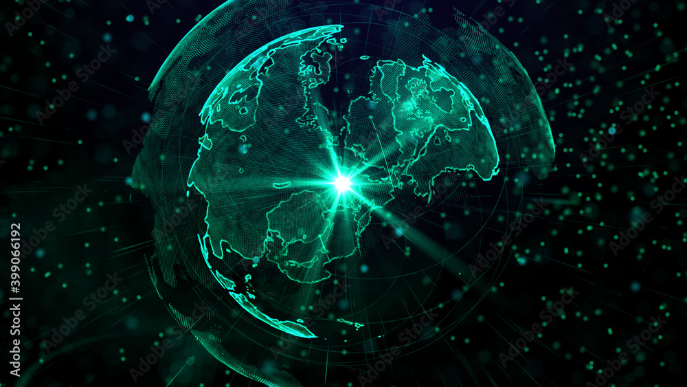 Digital green planet of Earth, 3D animation Digital green planet of Earth, 3D animation