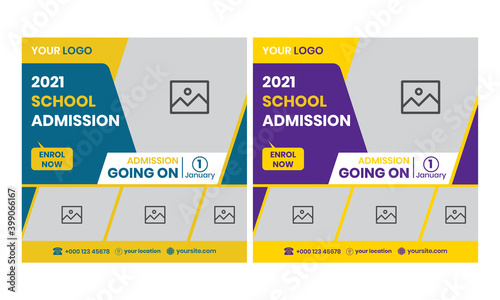 School admission social media post vector design template. Admission Open Flyer Design, abstract education Center brochure, Tuition vector landing page template, school web banner