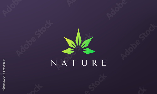 Abstract green marijuana leaf logo in a simple and modern style