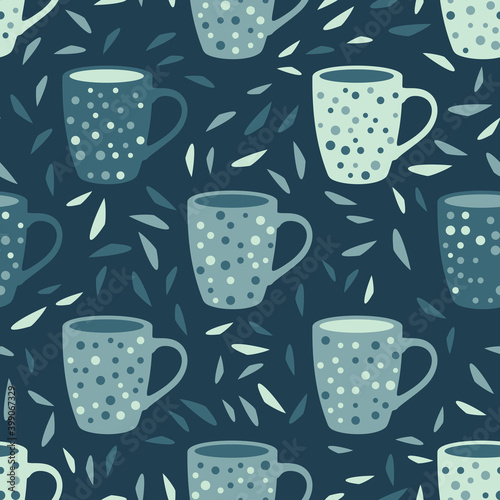 Cute seamless cups pattern. Beautiful textile or paper print. Vector illustration.