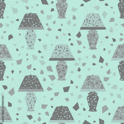Seamless pattern with table lamp. Beautiful for textile or paper print. Vector illustration. Cute repeating background.