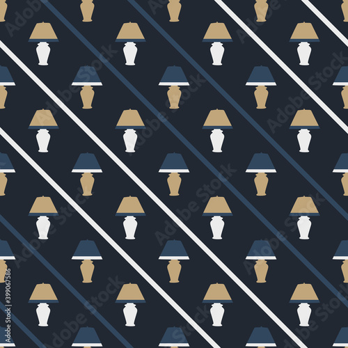 Seamless pattern with table lamp. Beautiful for textile or paper print. Vector illustration. Cute repeating background.