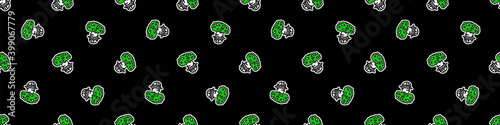 Punk rock mushroom vector seamless border. Simple alternative banner. Kids fungi emo rocker cute hand drawn cartoon grungy tattoo with attitude motif. 
