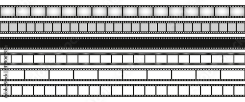 Film strip set. Blank stripes cinema on transparent background. Vector templates.