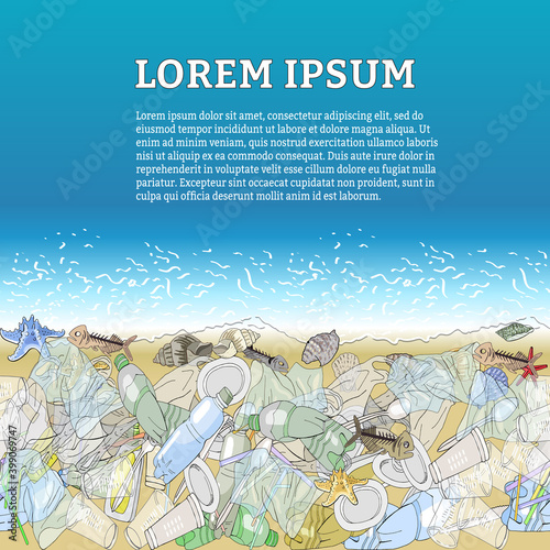 Environmental disaster of plastic debris in the ocean.