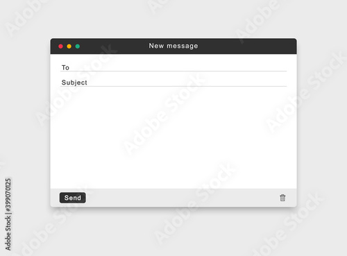 Blank email window. Mail page interface. Template email screen with mail message. Webpage for internet message. Vector illustration.