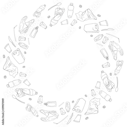 Different kinds of garbage. Square frame. The concept of ecology and the World Cleanup Day.