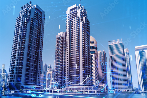 Photography Skyscrapers of Dubai business downtown