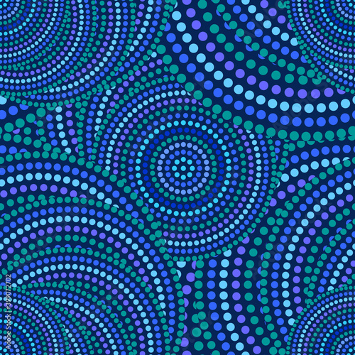 Abstract seamless pattern of blue and green circles on a blue background.Vector graphics for design and decoration, wallpaper, business cards, textiles and fabrics.