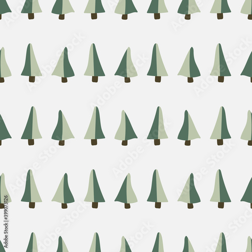 Cute gender neutral pine tree seamless vector pattern. Conifer christmas tree home decor cartoon holiday woodland. Evergree fir all over print. 