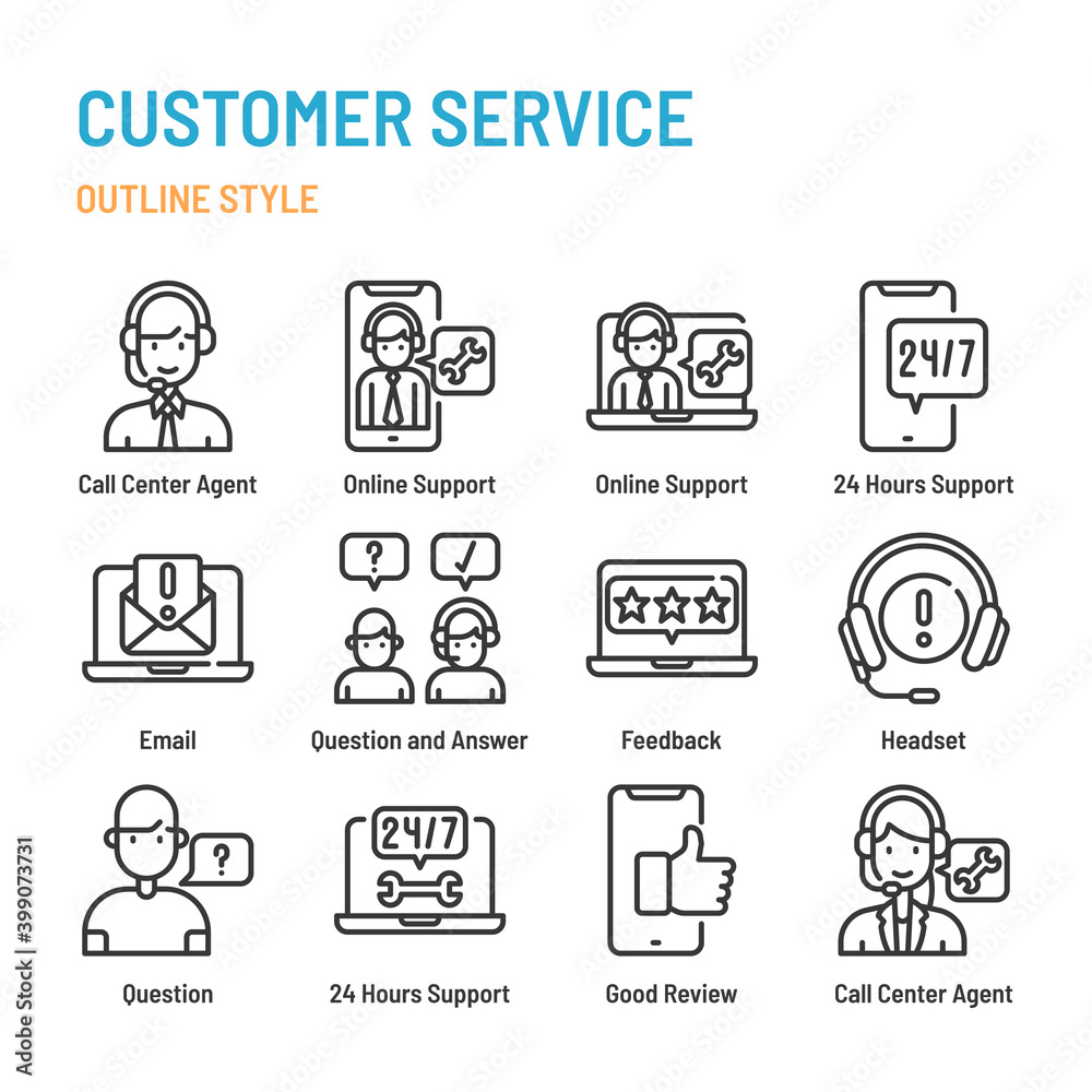 Customer Service in outline icon and symbol set Customer Service in outline icon and symbol set