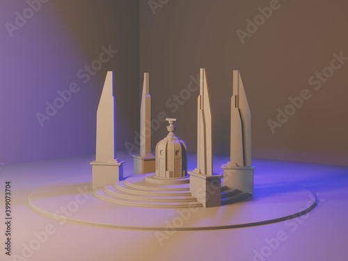 Photography 3D render - 3D Democracy monument with blue sky in Bangkok, Thailand