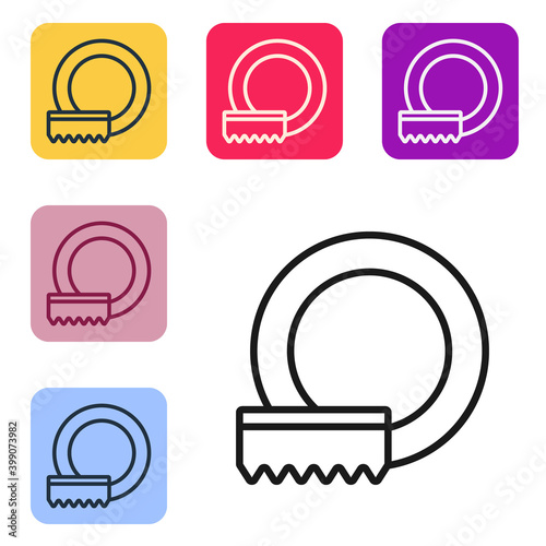 Black line Washing dishes icon isolated on white background. Cleaning dishes icon. Dishwasher sign. Clean tableware sign. Set icons in color square buttons. Vector.