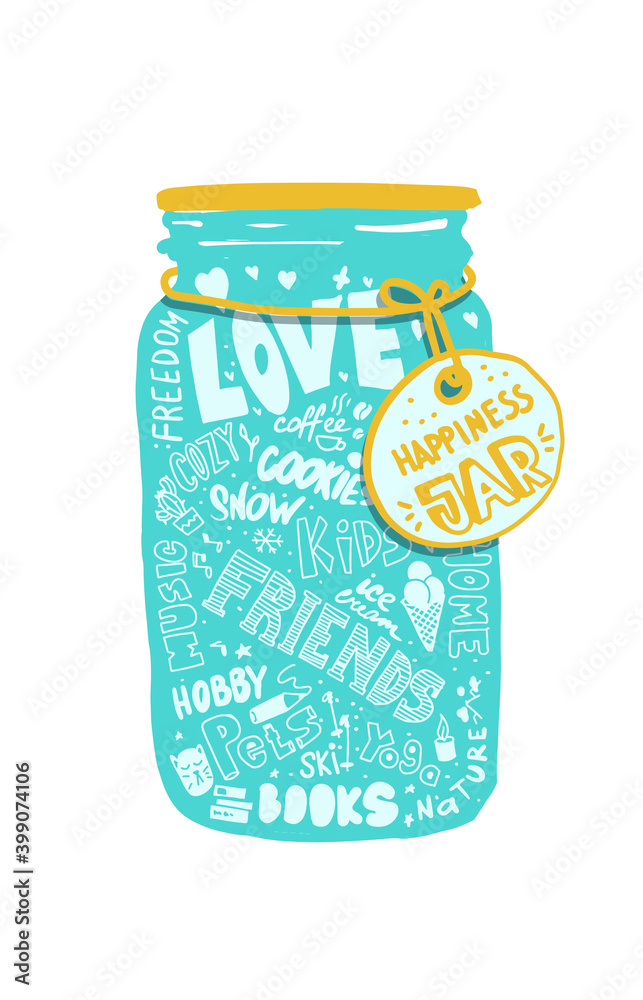 Jar with Lettering. Happiness concept. Jar of happiness. Art verctor Jar with Lettering. Happiness concept. Jar of happiness. Art verctor