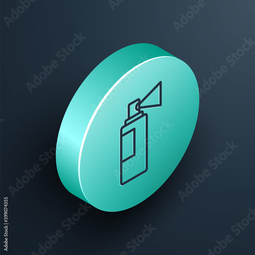 Isometric line Perfume icon isolated on black background. Turquoise circle button. Vector.