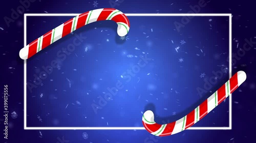 Merry Christmas with Cute Candy cane and Snowflake in blue and white tone animation. Xmas clip for your greeting shop, presentation, and advertisement.