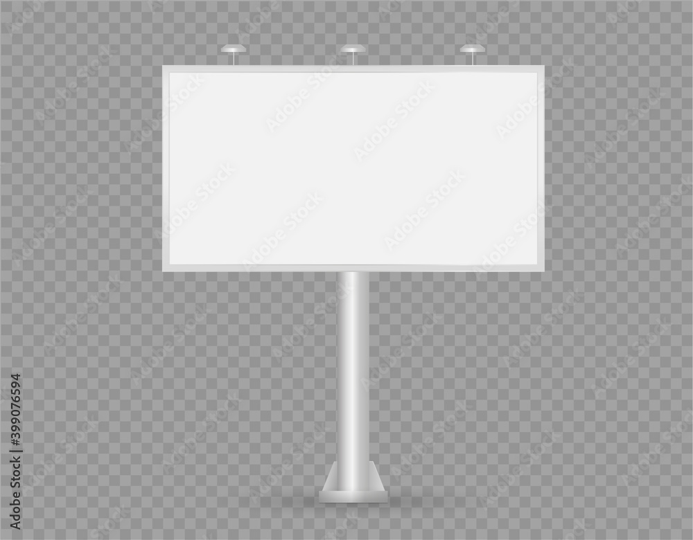 Vector realistic outdoor Billboard isolated on transparent background. Mockup. Big horizontal banner for advertising. Screen for presentation and design. Empty template. Front view. EPS 10.