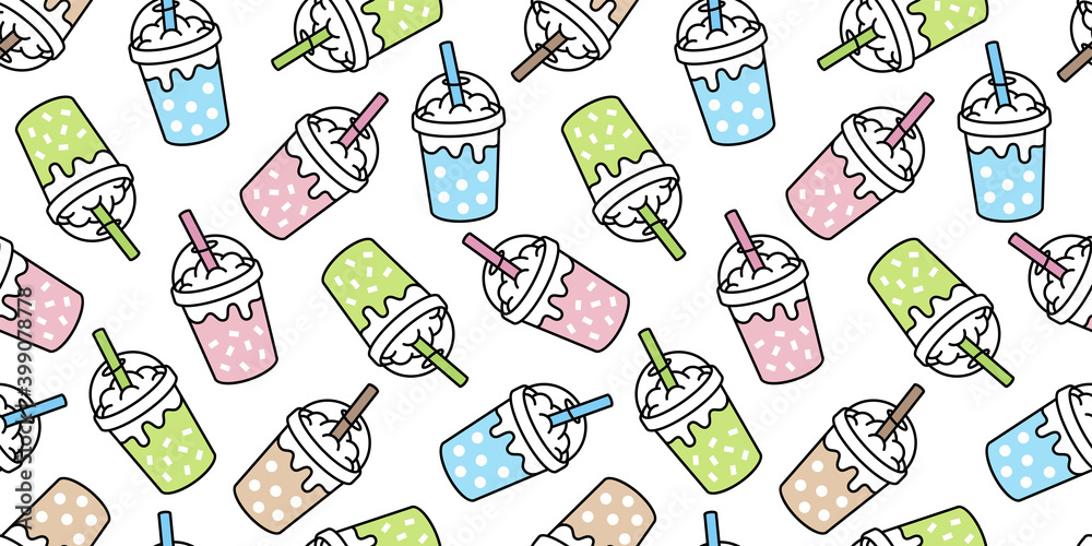 Boba tea seamless pattern vector bubble milk tea tile background repeat ...