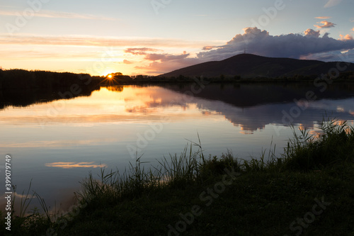 Sunset over a fishpond