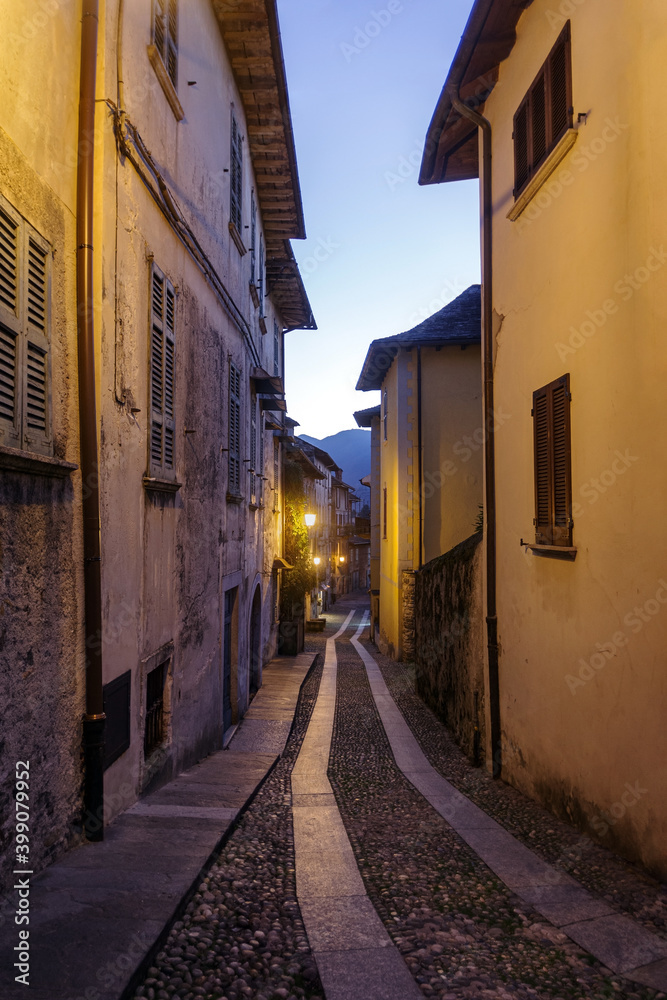 Fototapeta premium Pedestrian cobbled street of Orta San Giulio, Italy