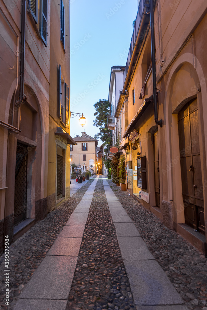 Pedestrian cobbled street of Orta San Giulio, Italy