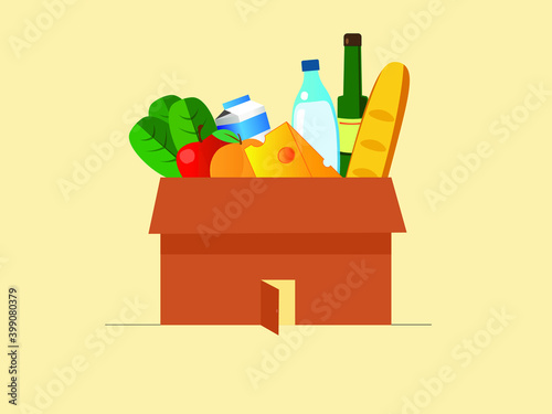 mobile home delivery of fresh food via the Internet. Concept vector illustration