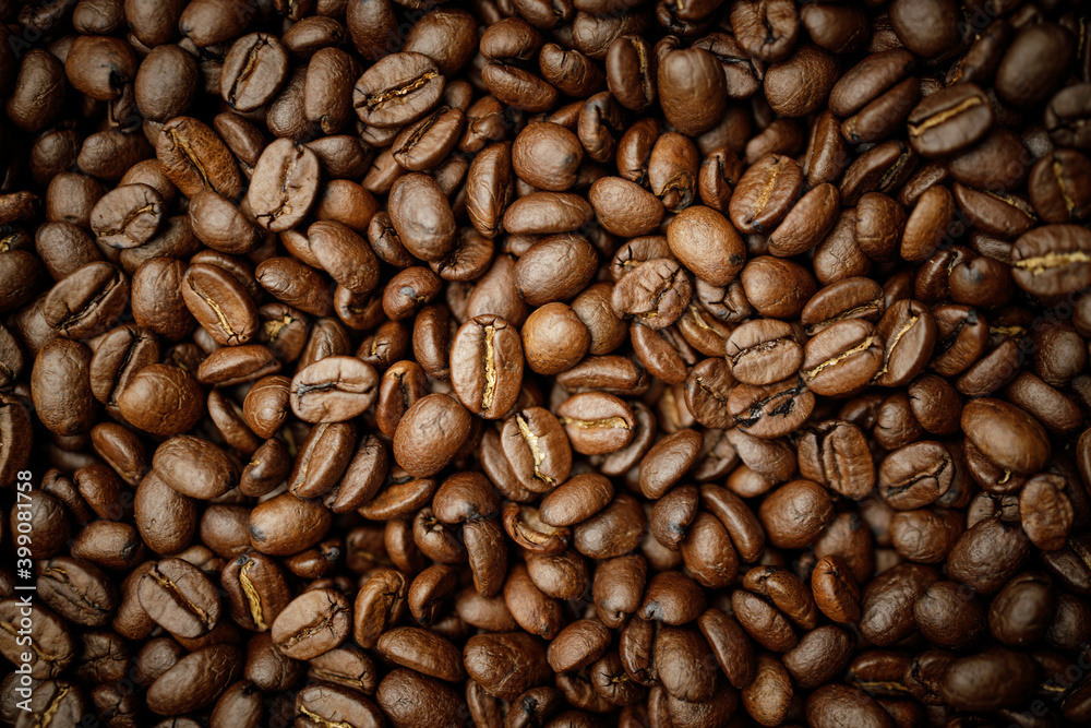 whole fresh roasted coffee beans background