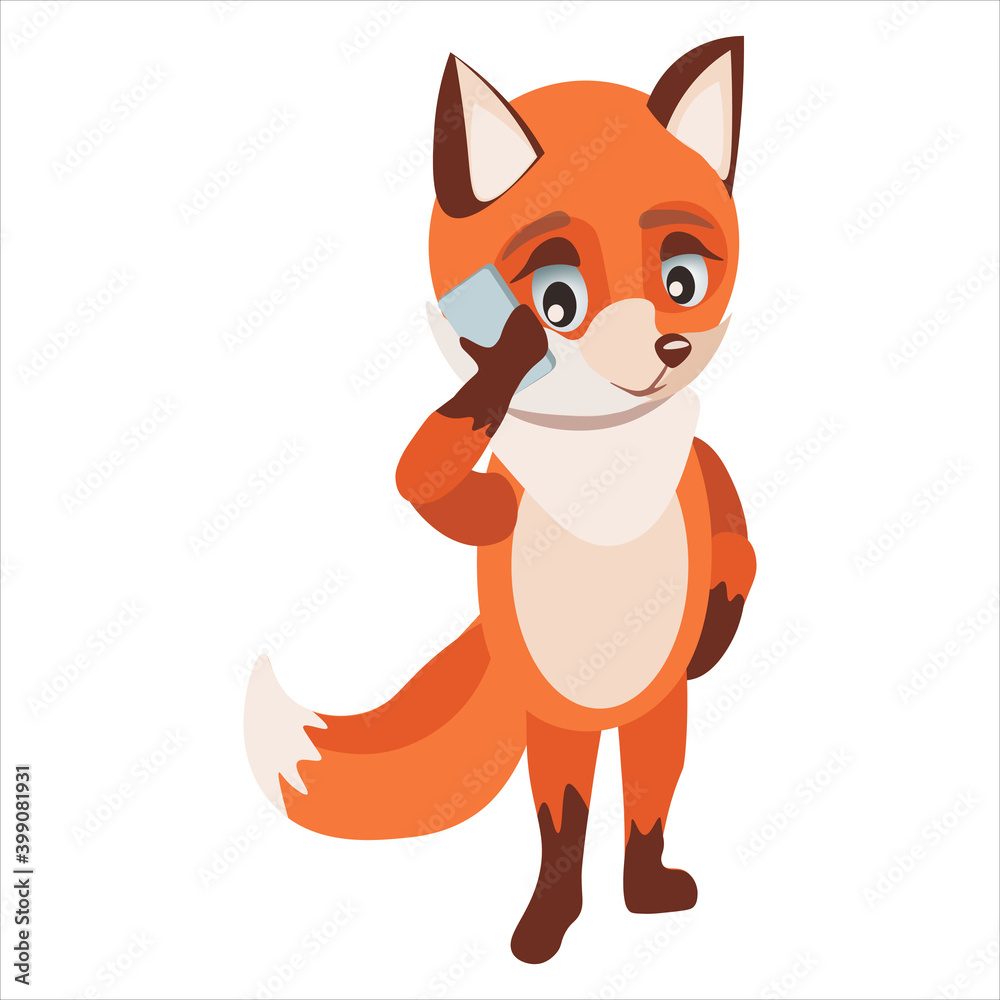 Little red fox talking on mobile phone Little red fox talking on mobile phone