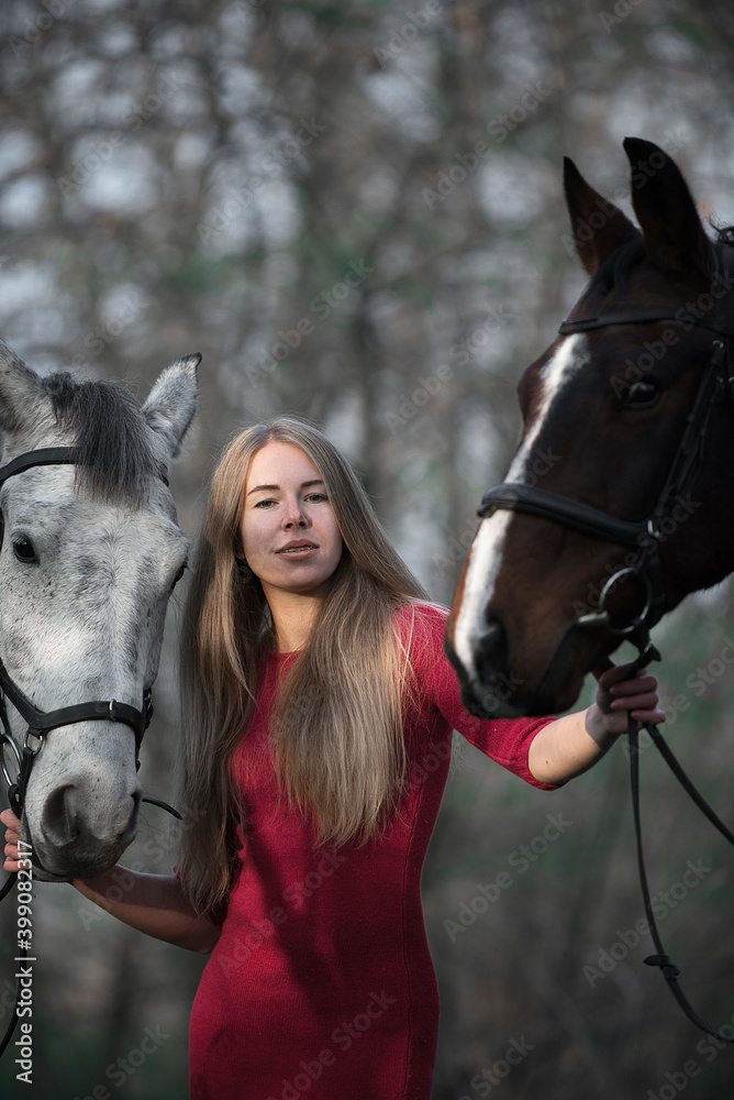 Obraz premium girl and horses