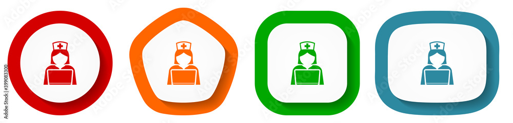 Doctor online, emergency, hospital vector icon set, flat design buttons on white background Doctor online, emergency, hospital vector icon set, flat design buttons on white background