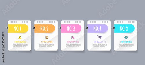 Infographics design template, 3D Business concept with 5 steps or options, can be used for workflow layout, diagram, annual report, web design.Creative banner, label vector.