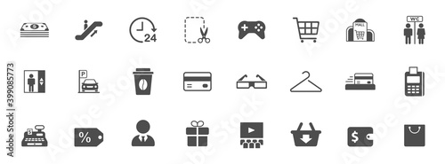 shopping mall silhouette vector icons isolated on white. shopping mall icon set for web, mobile apps, ui design and print
