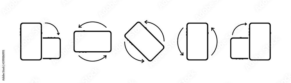 Rotate mobile phone. Device rotation symbol set. Rotate smartphone, icon set vector illustration for mobile app or web site . Smartphone screen. EPS 10 Rotate mobile phone. Device rotation symbol set. Rotate smartphone, icon set vector illustration for mobile app or web site . Smartphone screen. EPS 10