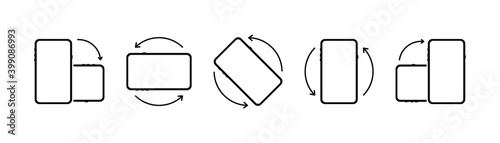 Rotate mobile phone. Device rotation symbol set. Rotate smartphone, icon set vector illustration for mobile app or web site . Smartphone screen. EPS 10