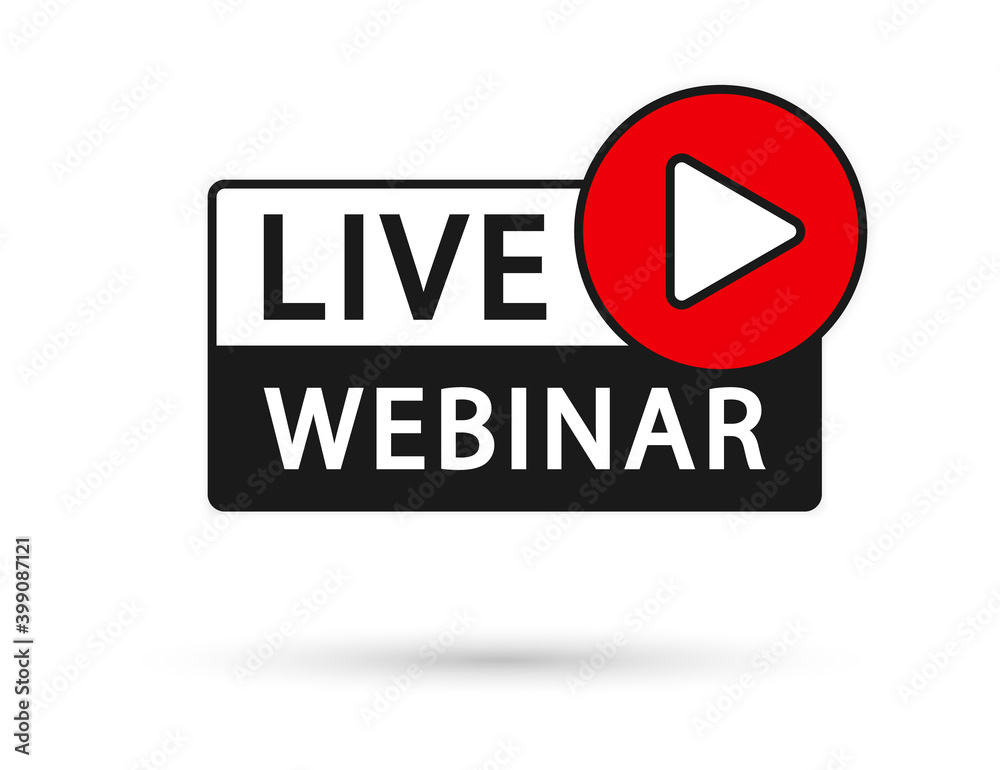 Live Webinar, Button, icon, emblem, label. Live webinar icon in flat style on white background. Vector illustration Live Webinar, Button, icon, emblem, label. Live webinar icon in flat style on white background. Vector illustration