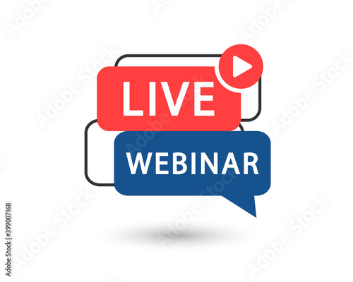 Live Webinar, Button, icon, emblem, label. Live webinar icon in flat style on white background. Vector illustration