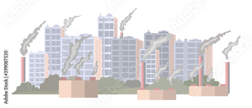 Environmental disaster of plastic debris in the city. The problem of cleaning and separation of garbage. Air pollution by plants and factories.