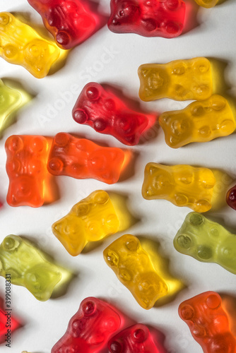 colored marmalade bears on a light background