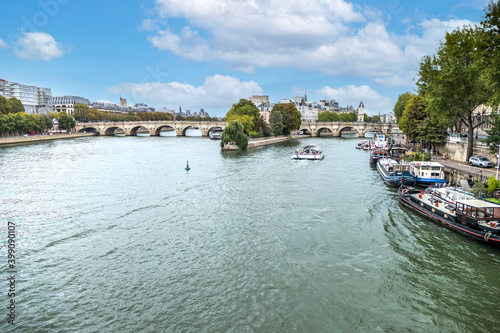 The River Seine with boats in the fork in the Ile de la Cité