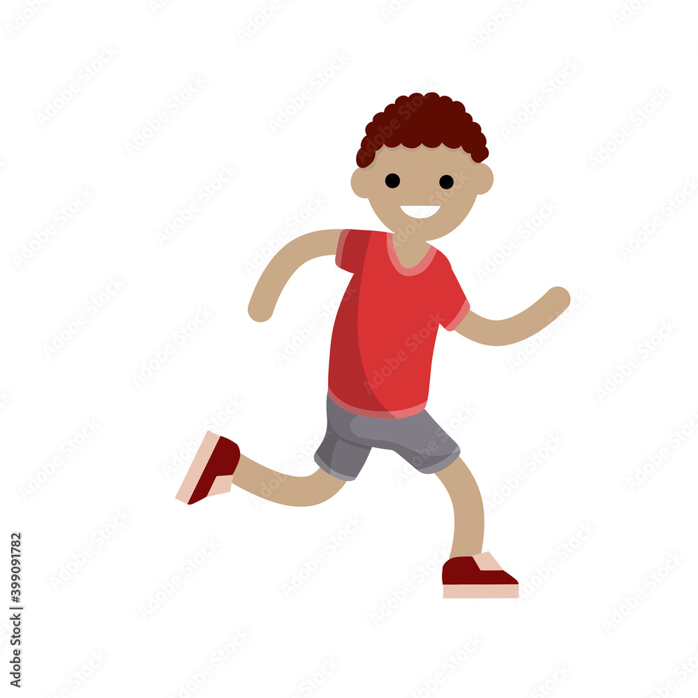 Young man in Shorts and grey t-shirt. Running and sports. Movement and walking. Cartoon flat illustration. Active lifestyle Young man in Shorts and grey t-shirt. Running and sports. Movement and walking. Cartoon flat illustration. Active lifestyle