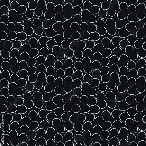 Art deco seamless pattern. Geometric circles on black background, fabric, wallpaper, packaging, vector ornament