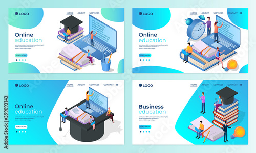 A set of landing page templates.Online education.Templates for use in mobile app development.Flat vector illustration.