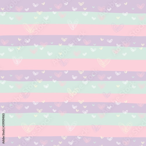 printed hearts on pastel colored striped background