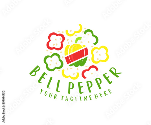 Bell pepper, red, yellow, green and seed, logo design. Vegetables, food, cooking and kitchen, vector design and illustration