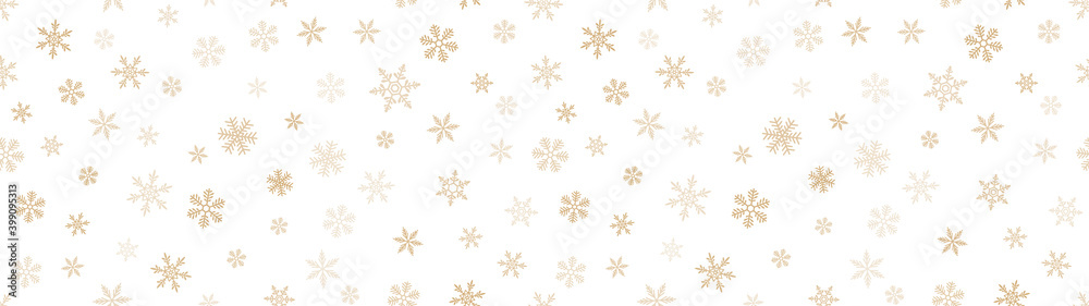 Vector seamless pattern with small gold snowflakes on white. Luxury golden background. Snowflake border texture. Winter holidays, Christmas, New Year theme. Wide repeat design for decor, web, print Vector seamless pattern with small gold snowflakes on white. Luxury golden background. Snowflake border texture. Winter holidays, Christmas, New Year theme. Wide repeat design for decor, web, print