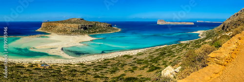 A view from the lower trail of Balos Beach and Gramvousa, Crete on a bright sunny day