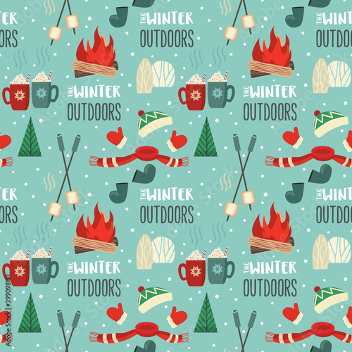 Winter outdoor leisure fun seamless vector pattern
