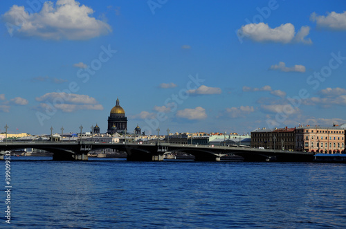 Panoramic view of St. Isaac's Cathedral and the Russian Bridge St. Petersburg 19.08.2020. High quality photo