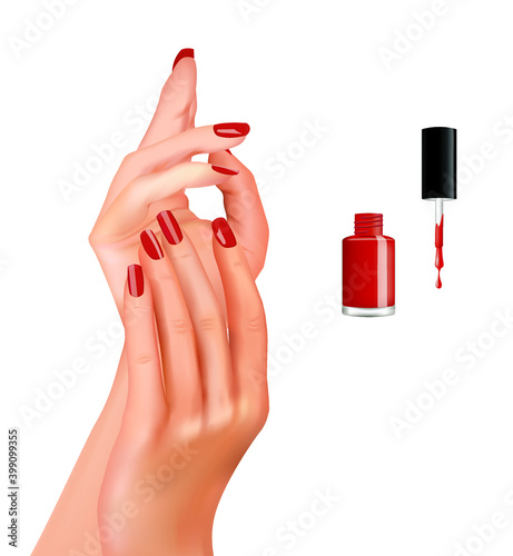 Woman hands with nail polish. vector